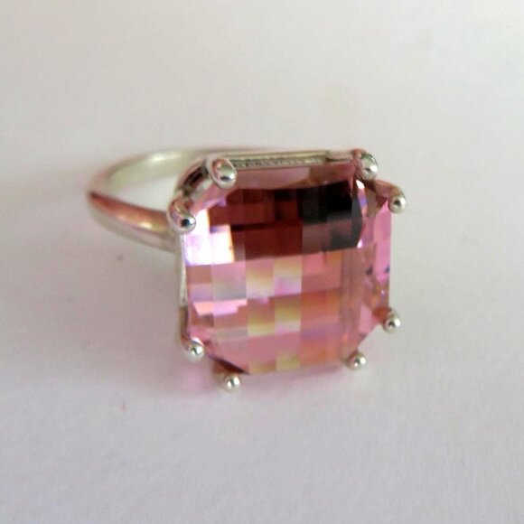 Huge Lab Pink Garnet With Rare Erbium Metal Pink Padparadscha Color Change Ring - Picture 11 of 17